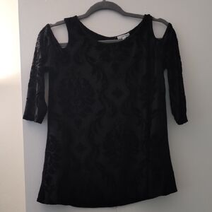 Maurices Black Cold-Shoulder Raised Velour Touch Women's Top Size M